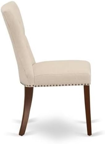 East West Furniture GAP3T32 Gallatin Parsons Dining Chairs - Button Tufted Nailhead Trim Light Beige Linen Fabric Padded Chairs, Set of 2, Mahogany
