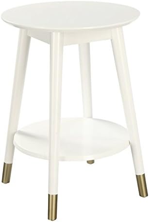 Convenience Concepts Wilson Mid Century Round End Table with Bottom Shelf, White, 17.75 in x 17.75 in x 24 in (D x W x H)