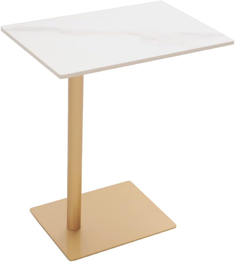C Shaped End Table Snack Side Table for Couch Marble Top Under Couch Table Sofa Side Table for Couch Living Room Bedroom