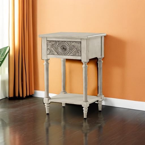 COSIEST Vintage Nightstand, MDF 2-Tier Bedside Table, Wood Accent End Table with Storage Drawer and Open Display Shelf for Bedroom Living Room