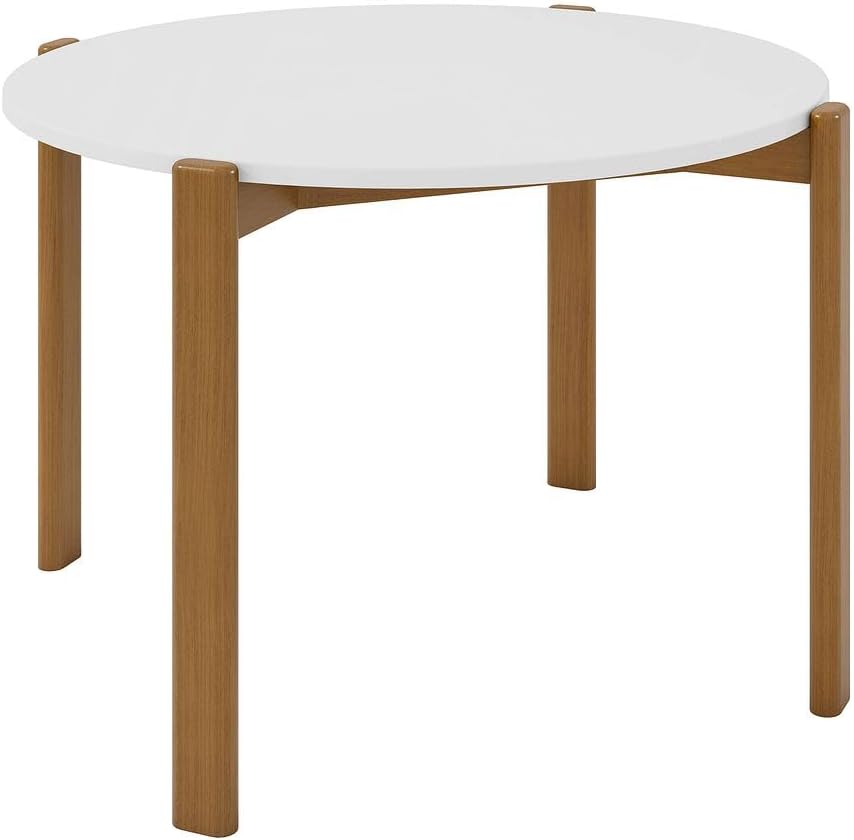 Manhattan Comfort Mid-Century Modern Gales Round 46.54 Dining Table with Solid Wood Legs in White - Set of 5