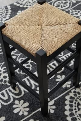 Signature Design by Ashley Mirimyn Farmhouse 29.5" Bar Height Bar Stool with Woven Wicker Seats, 2 Count, Black & Light Brown