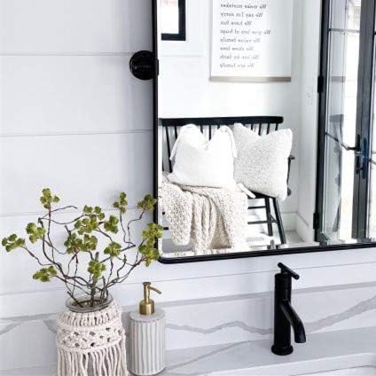 TEHOME 24x38 Horizontal Pivot Bathroom Mirror Tilting Black Metal Framed Pivot Rectangle Bathroom Mirror Rounded Rectangluar Tilting Beveled Vanity Mirrors for Wall