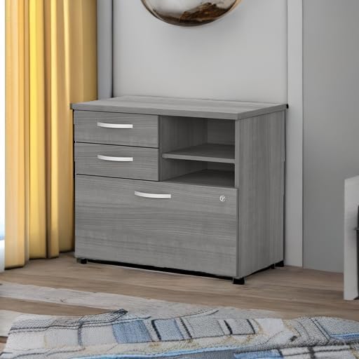 Bush Business Furniture Studio C Office Storage Cabinet with Drawers and Shelves in Platinum Gray, Organization for Home or Professional Workspace