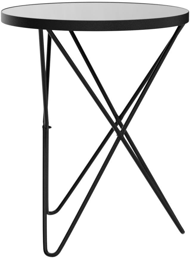 HLR Modern Round Side Table Set of 2, End Table with Marble Effect Top and Gold Metal Frame, Small Side Table for Living Room, Bedroom, Sofa and Couch, Black Legs, Black Glass top