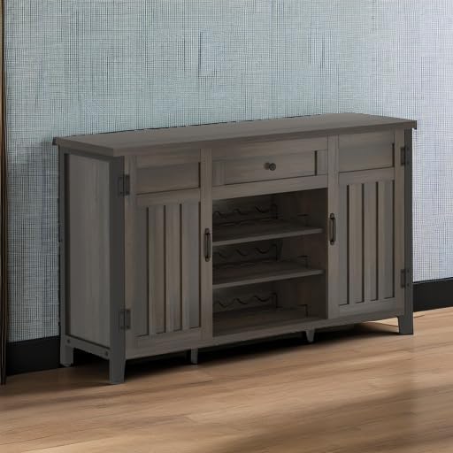 FATORRI Industrial Coffee Bar Cabinet with Drawer and Wine Rack, Sideboard Buffet Storage Cabinet with Door, Farmhouse Credenza Cupboard for Kitchen (Walnut Brown)