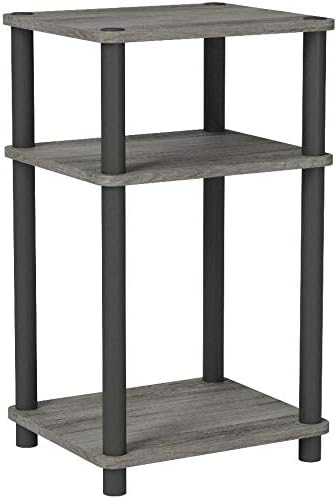 Furinno Just 3-Tier Turn-N-Tube End Table / Side Table / Night Stand / Bedside Table with Plastic Poles, 2-Pack, French Oak Grey/Black