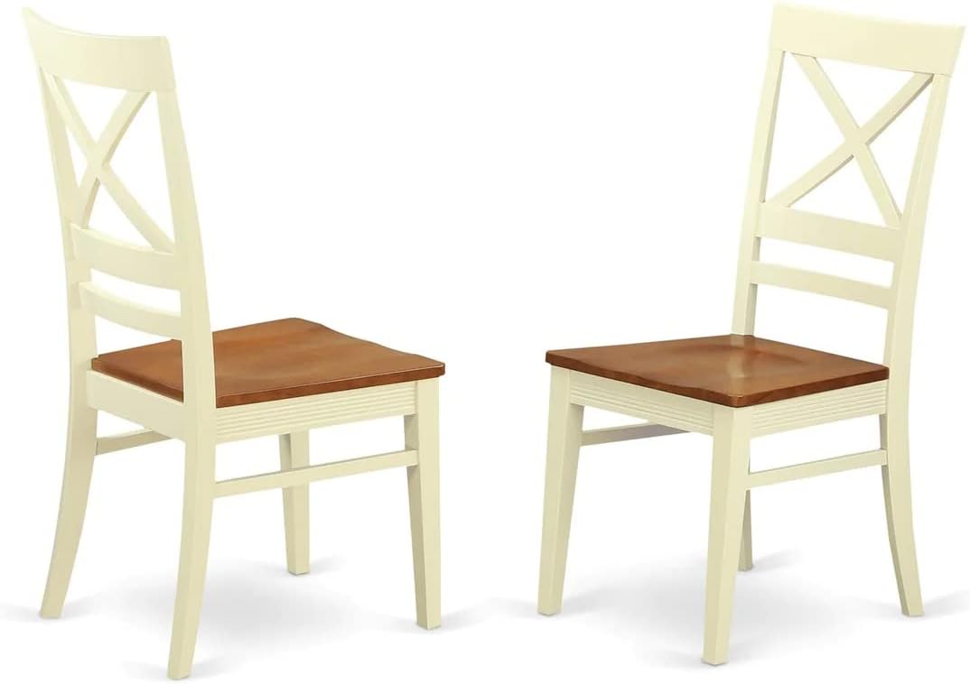 East West Furniture QUIN5-WHI-W 5 Piece Dining Room Table Set Includes a Rectangle Kitchen Table with Butterfly Leaf and 4 Dining Chairs, 40x78 Inch, Buttermilk & Cherry