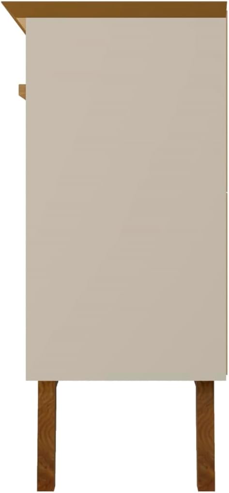 Manhattan Comfort Yonkers Mid Century Modern Sideboard Cabinet with Soft Close Doors, 4 Cubby Storage Spaces, Solid Wood Splayed Legs, Versatile Accent Buffet Stand, Off White/Cinnamon