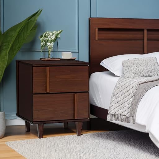 Walker Edison Sprague Contemporary Detailed Drawer Solid Wood Nightstand, 20 Inch, Walnut