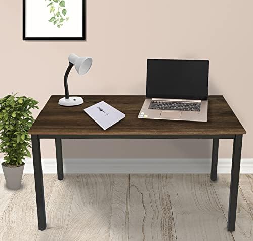 47 inch Large Computer Desk Wood, Modern Simple Style Desk for Home Office, Bedroom, Study Student Writing Desk, Small Spaces, Black Metal Frame, Walnut Top