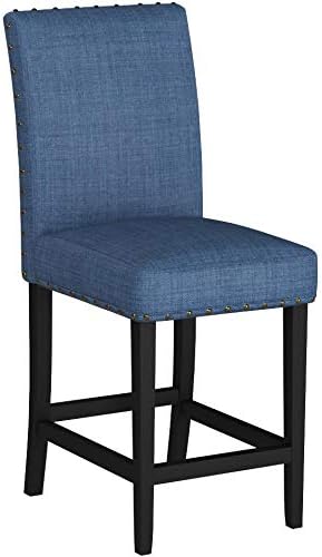 Biony Blue Fabric Counter Height Stools with Nailhead Trim, Set of 2