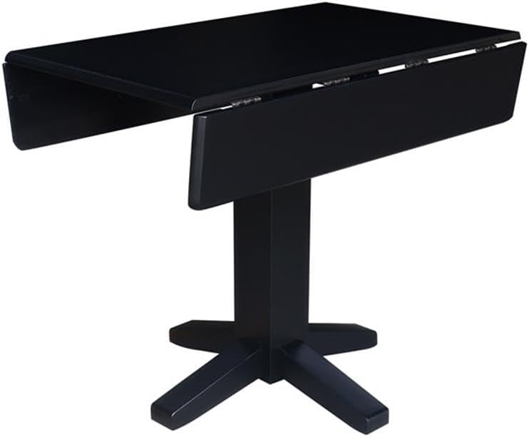 IC International Concepts Solid Wood 36" Square Dual Drop Leaf Dining Table, Black
