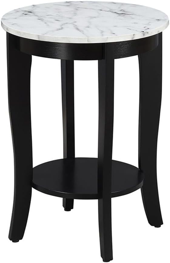 Convenience Concepts American Heritage Round End Table, White Faux Marble / Black