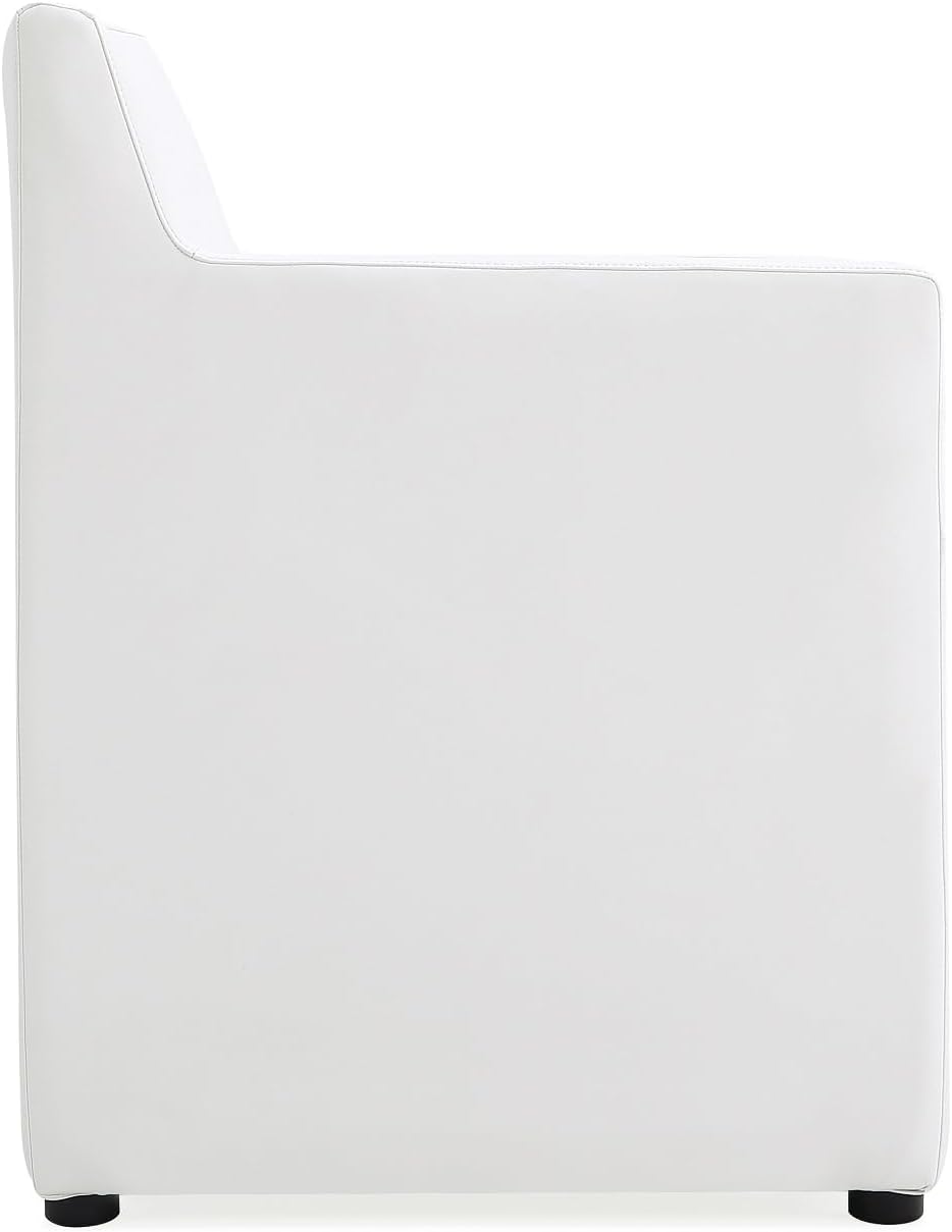 Manhattan Comfort Anna Square Modern Dining Chair with Arms, Head-to-Toe Faux Leather Upholstered Accent Armchair with Plastic Foot Padding, Set of 1, Cream