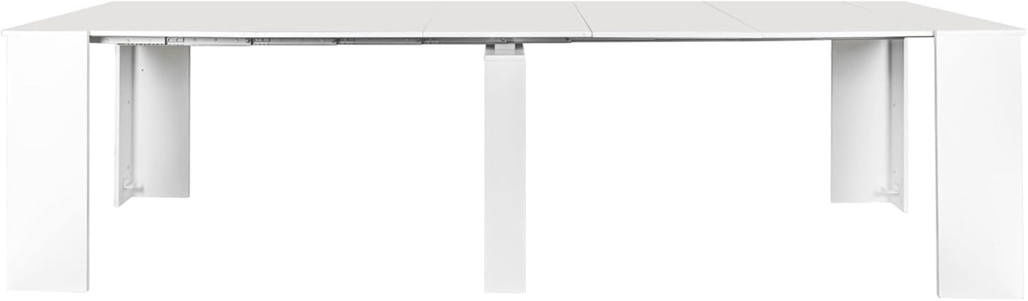 KEIKI 20”-118.5”L Extendable Foldable Dining Room Table for 1-10 People, Wood Modern Rustic Rectangle Expandable Kitchen Living Meeting Room Furniture, 6 Tabletop Length Options, White