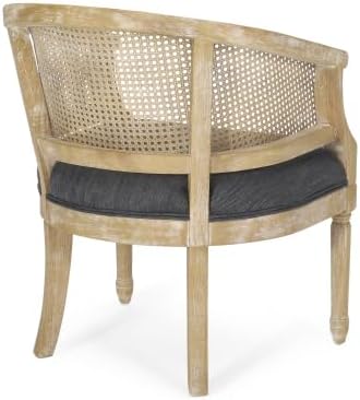 Ball & Cast Accent Chair French Country Lounge Living Room Chairs with Curved Backrest,Cane Webbing Seat w/Upholstered,Seating Furniture for Bedroom,Apartment,Charcoal