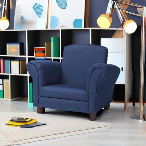 Melissa & Doug Denim Fabric Child’s Armchair (Kid’s Furniture, 23”L x 17.5”W x 18.3”H) Children's Furniture, Child's Reading Chair, Chairs for Toddlers, Oversized Kid's Armchair