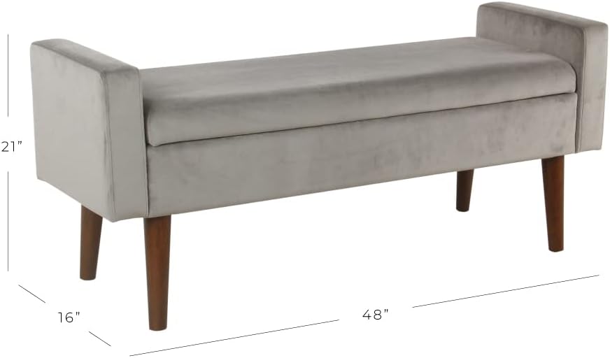 HomePop Home Decor | Upholstered Modern Velvet Storage Ottoman Bench | Ottoman Bench with Storage for Living Room & Bedroom | Decorative Home Furniture, Gray