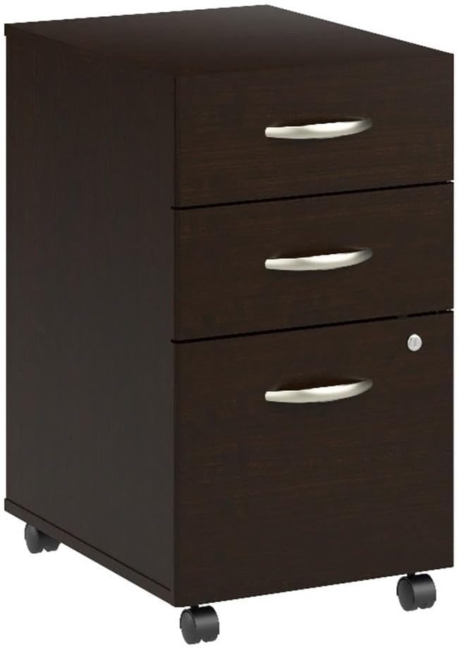 Bush Business Furniture Arrive 3 Drawer Mobile File Cabinet - Assembled in Mocha Cherry, Rolling Document Storage for Reception Area or Professional Office