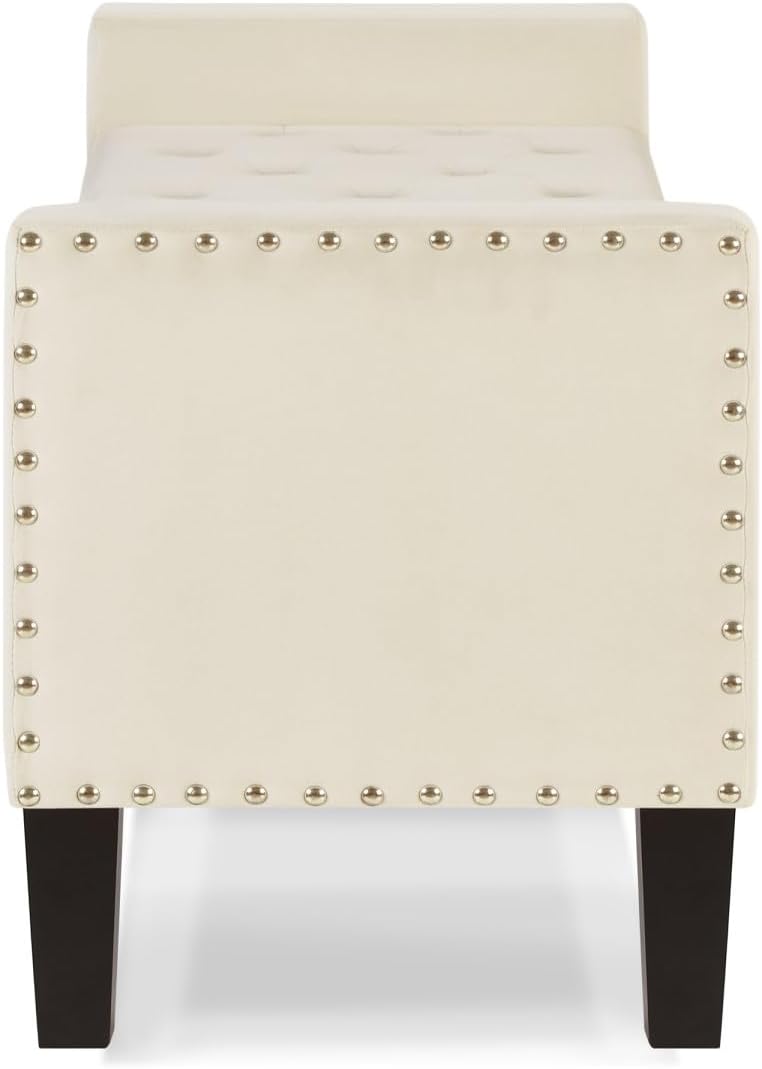 24KF Velvet Modern Upholstered Tufted Button Storage Bench with Arms for Bedroom,Entryway Living Room Soft Padded Seat-Cream