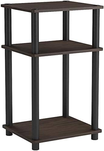 Furinno Just 3-Tier Turn-N-Tube End Table / Side Table / Night Stand / Bedside Table with Plastic Poles, 2-Pack, Columbia Walnut/Black