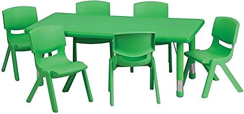Flash Furniture Rectangular Activity Table Set, 24"W x 48"D x 14.50" - 23.75"H, Green