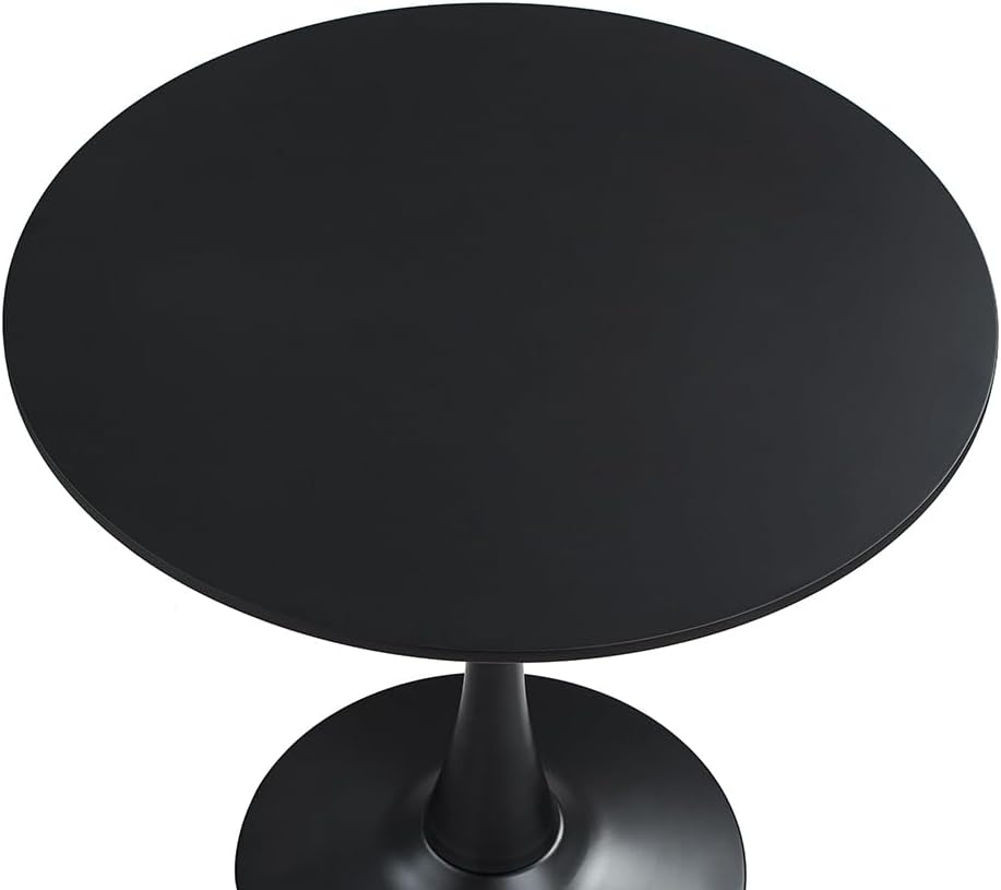 27.3" Tulip Dining Table, Black, Perfect for 2-4 People, Mid-Century Modern Style, Round MDF Top with Sturdy Base for Dining Room, Living Room, Cafe