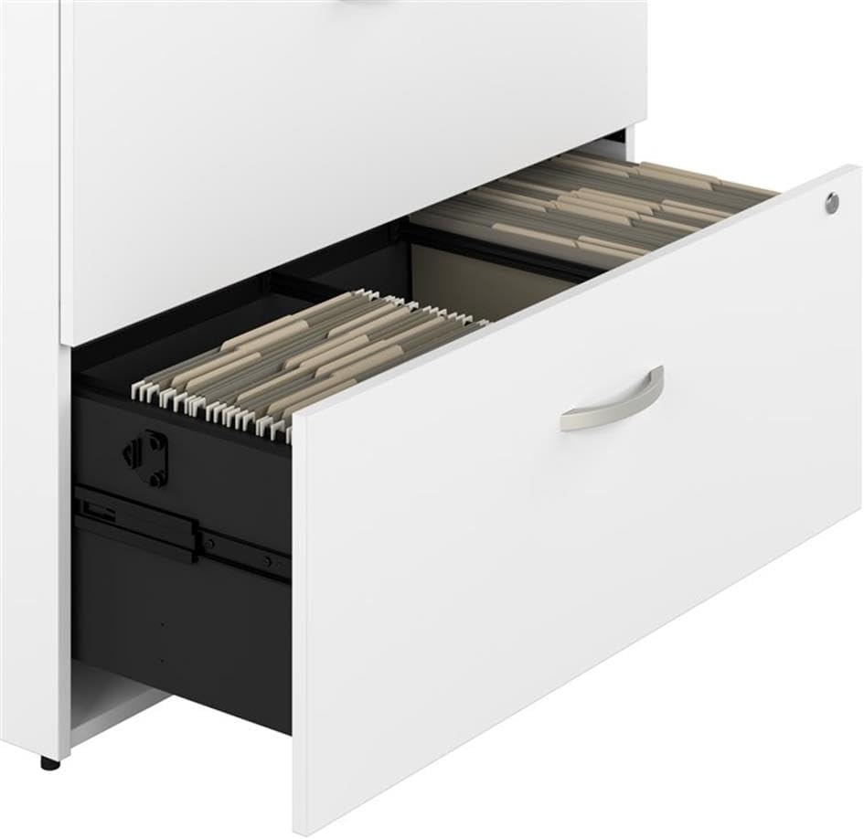 Bush Business Furniture Office in an Hour 2 Drawer Lateral File Cabinet in Pure White | Locking Storage for Letter, Legal, and A4-Size Documents