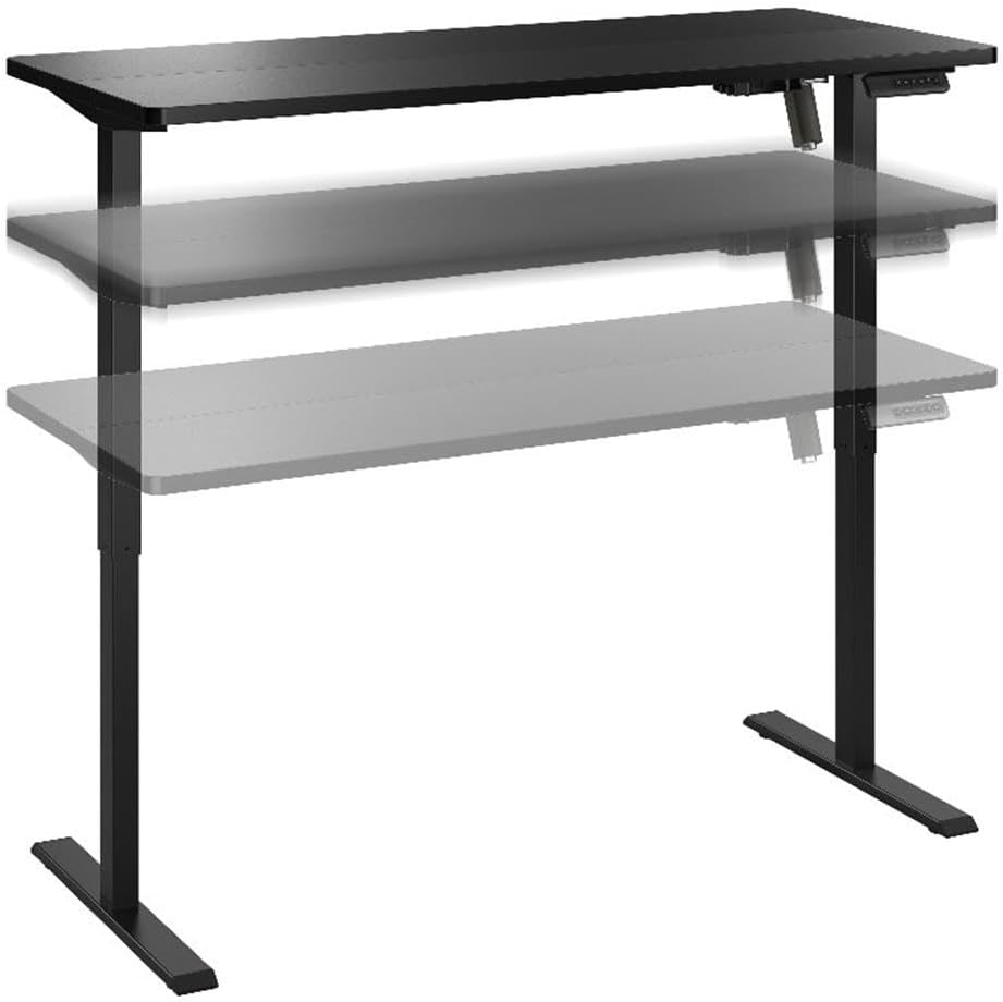 Bush Furniture Energize 55W x 24D Electric Height Adjustable Standing Desk in Basic Black, Ergonomic Sit-Stand Computer Table for Home Office