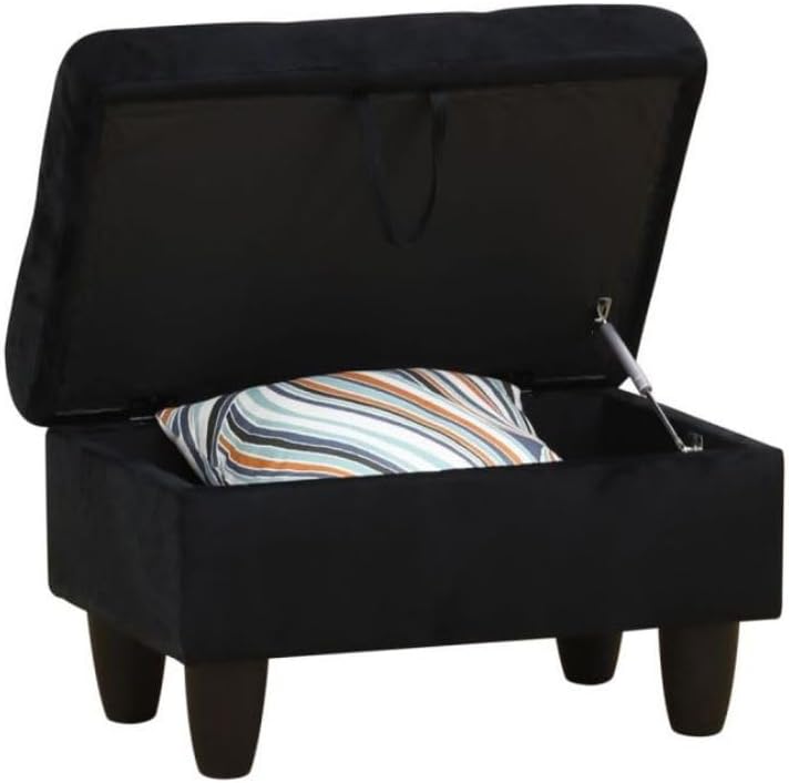 Black L-Shaped 3-Piece Flannel Sofa with Storage Ottoman Set, Sectional Couch Sofa Set for Living Room, Office, Small Space