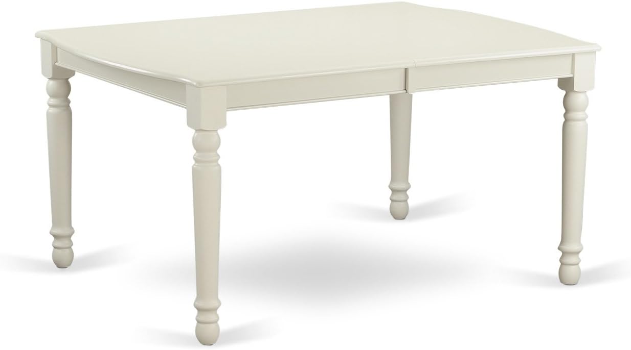 East West Furniture DOVE5-LWH-15 5 Piece Dining Table Set Includes a Rectangle Kitchen Table with Butterfly Leaf and 4 Baby Blue Linen Fabric Upholstered Chairs, 42x78 Inch, Linen White