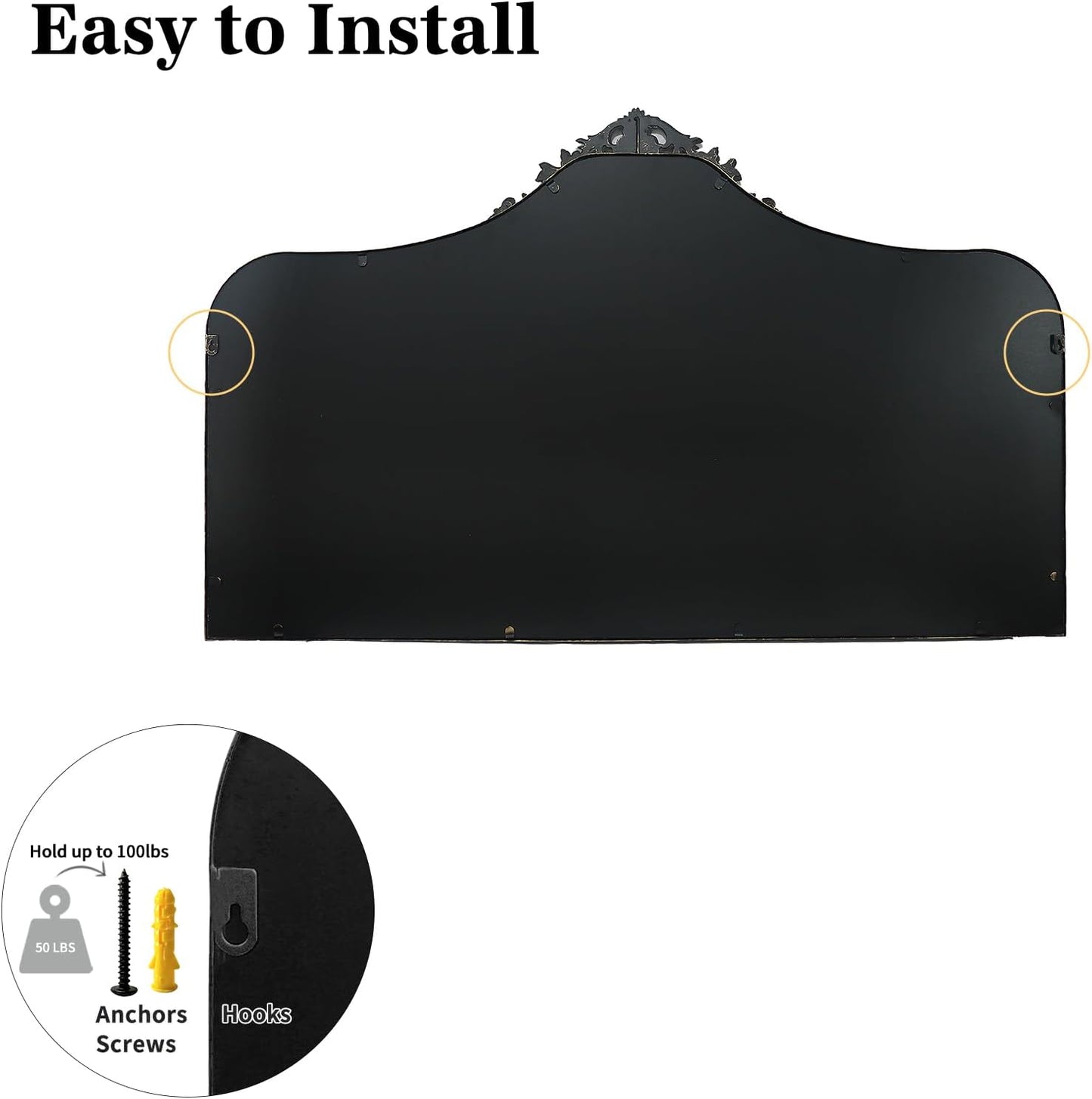 G-LEAF Vintage Baroque Mirror 48"X30", Victorian Antique Mirror with Gold Ornate Metal Frame for Fireplace Entryway Living Room Hallway Bathroom