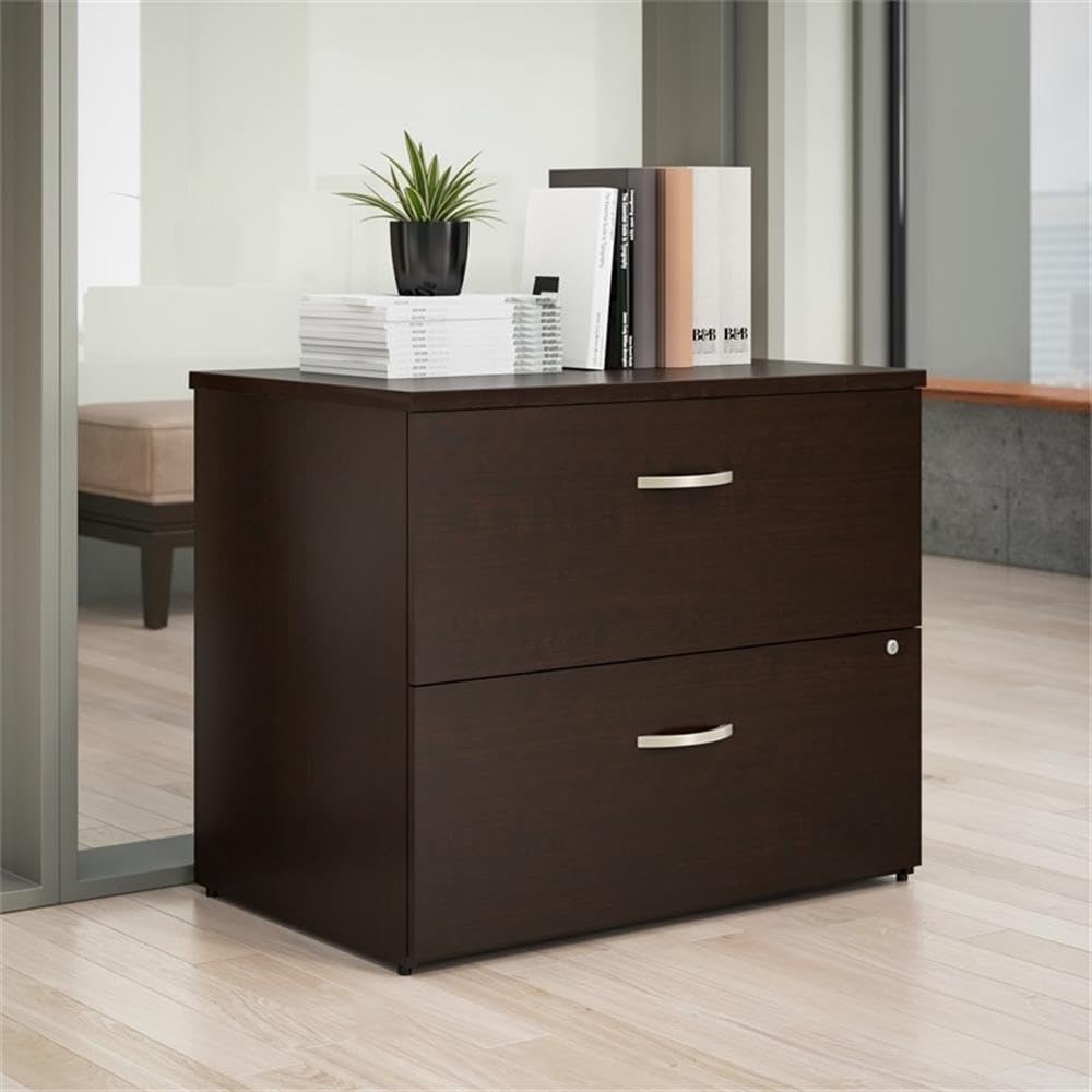 Bush Business Furniture Office in an Hour 2 Drawer Lateral File Cabinet in Mocha Cherry | Locking Storage for Letter, Legal, and A4-size Documents