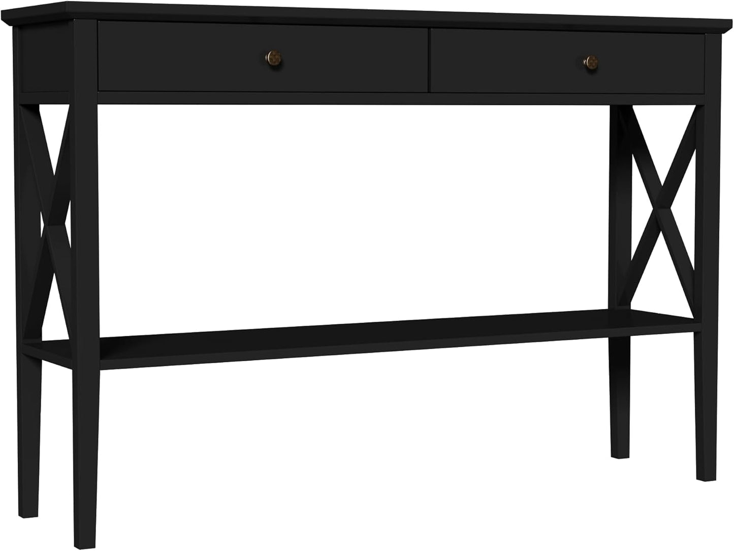 ChooChoo 47" Console Table with Drawers, Narrow Wood Accent Sofa Table Entryway Table with Storage Shelf for Entryway, Front Hall, Hallway, Living Room, Black