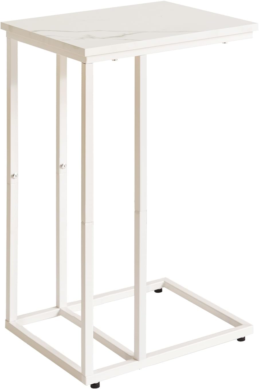 C Shaped End Table, Small Side Table for Sofa and Bed, White Bedside Table, Laptop Desk for Couch 16x12x25 inch Faux Marble+White YD-TM051W