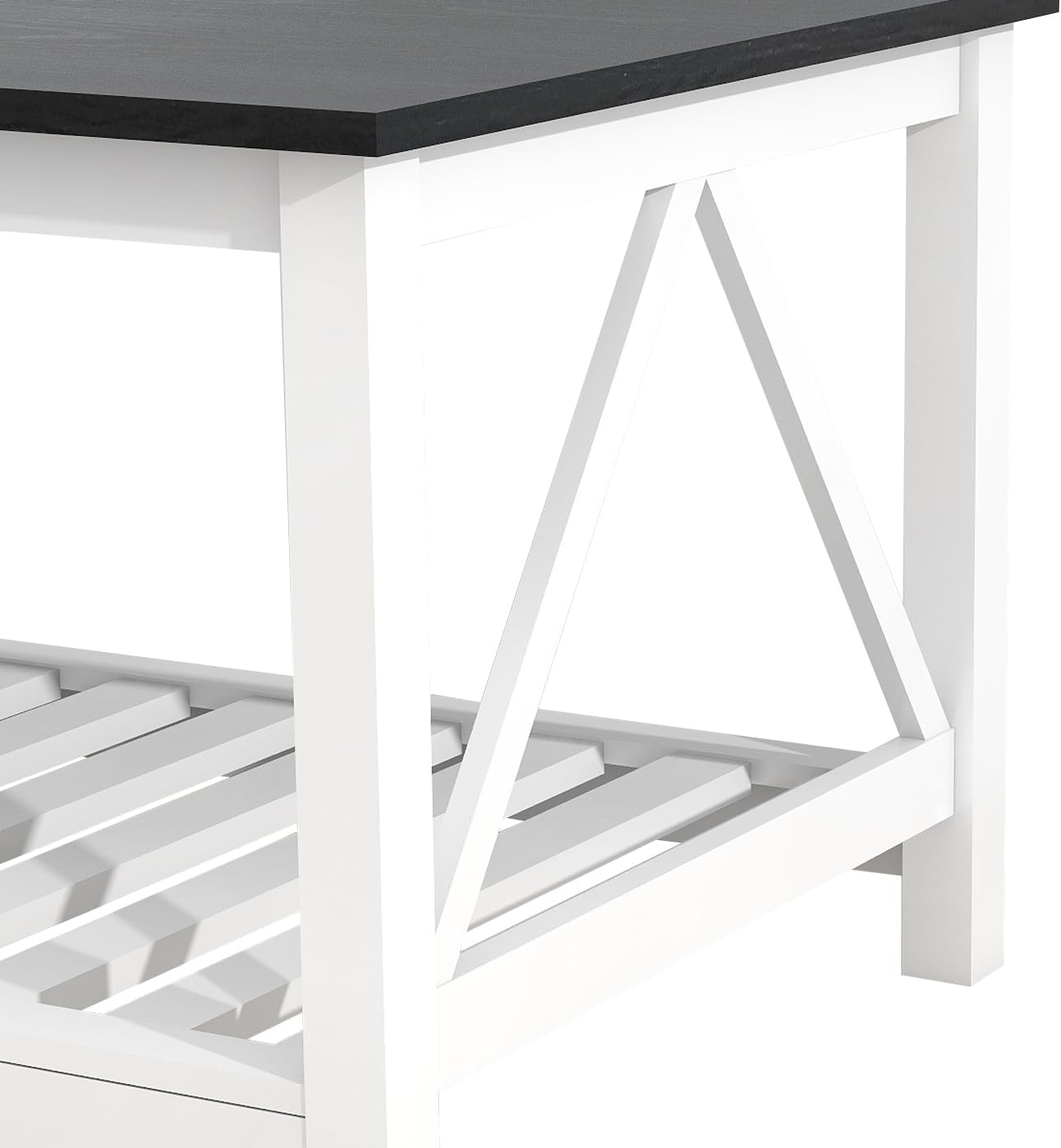 Farmhouse Coffee Table for Living Room, 2-Tier Rectangular Wooden Centre Cocktail Table with Slats Shelf Storage and V-Shaped Frame, Oak Blak