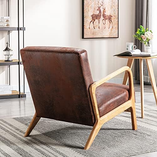 Container Furniture Direct Classic Comfortable Reading Small Modern Boho Microfiber Upholstered Lounge Armchair for Living Room, Reading, Bedroom, Office, and Small Spaces in Brown