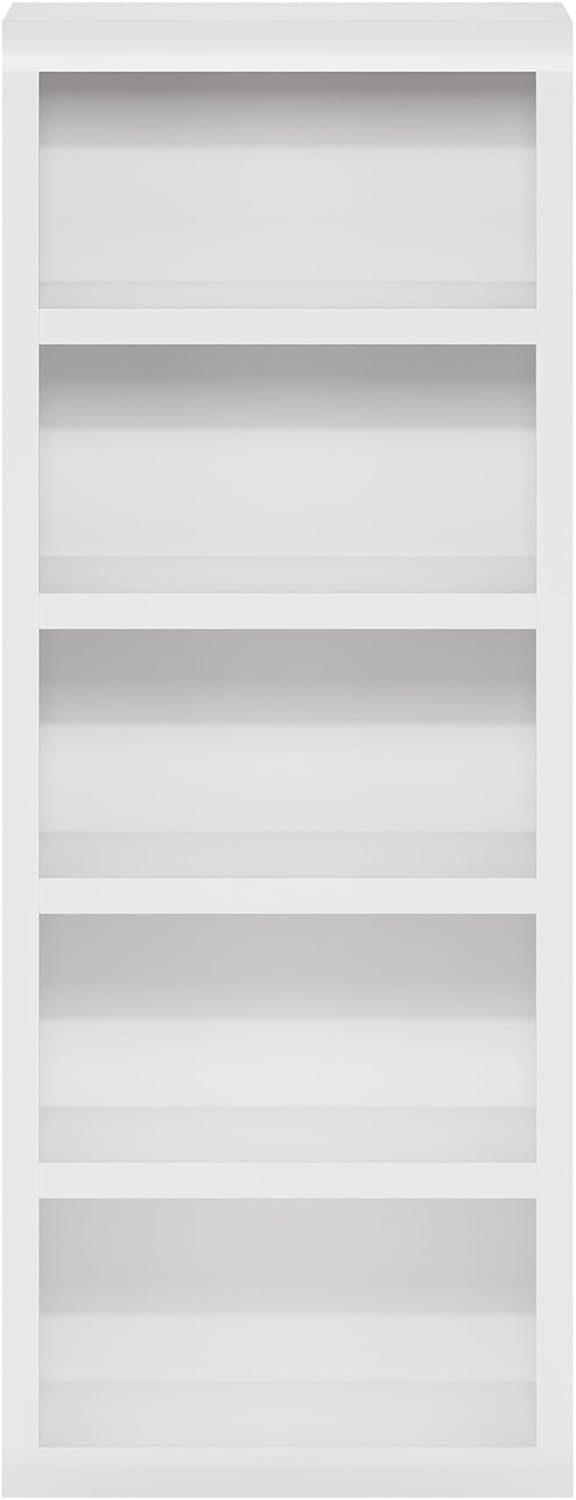 Furinno Rail 5-Tier Open Shelf Bookcase with Classic Style Edges, White