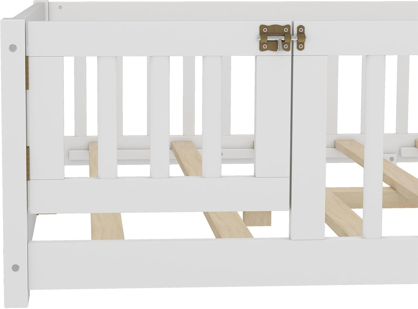 Bellemave Full Floor Bed with Slats and Safety Guardrails, Kids Montessori Floor Beds with Fence and Door, Easy Assemble Floor Bed for Kids, Girls, Boys, White