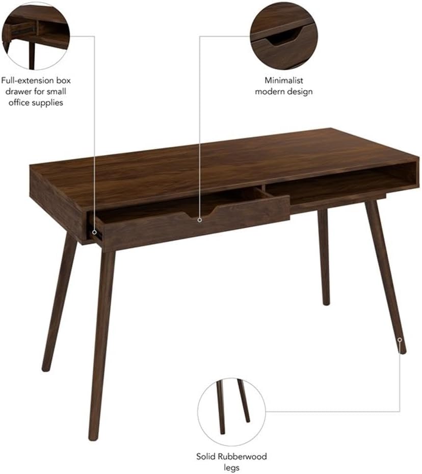 Bush Furniture Nora 54W Writing Desk in Dark Walnut | Computer Table for Home Office Workspace or Entryway