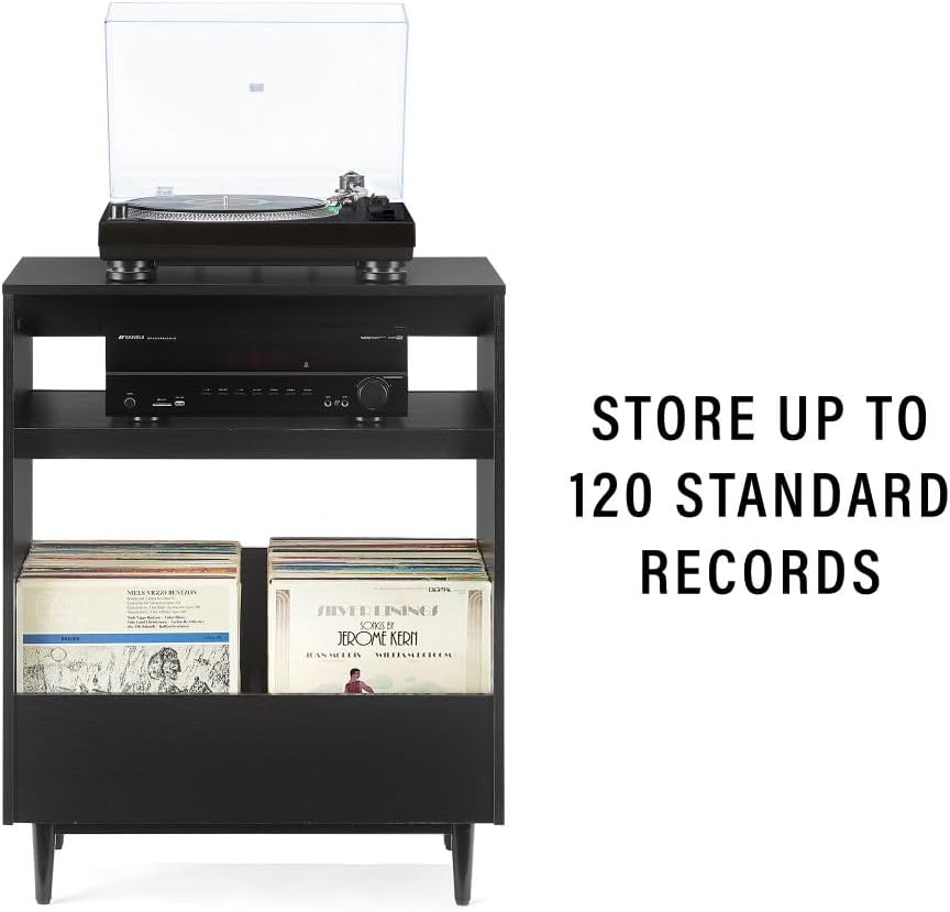 Crosley Furniture Liam Turntable Record Player Stand with Storage for Vinyl Records, Mid Century Modern, Black