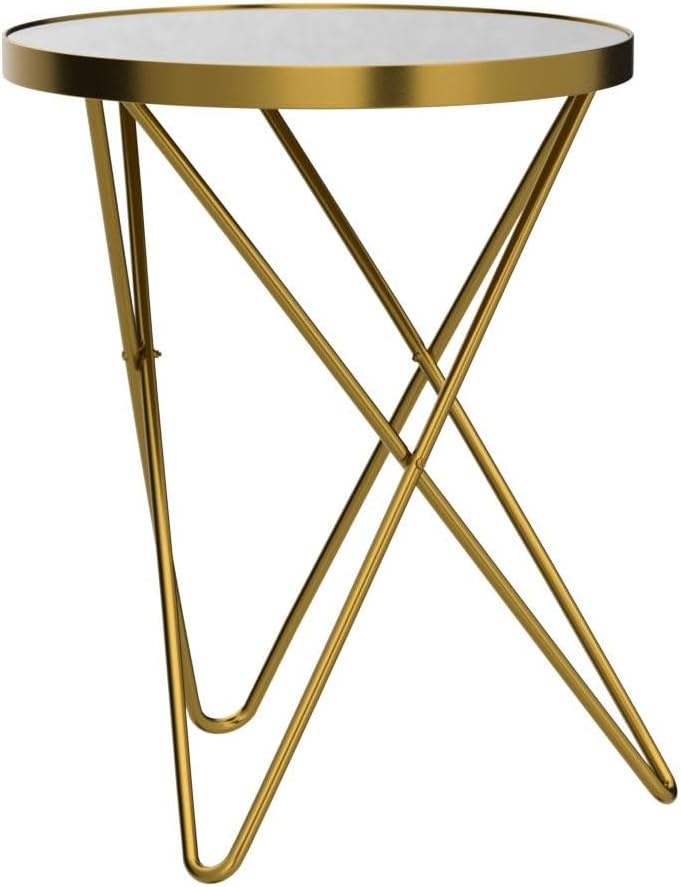 HLR Modern Round Side Table Set of 2, End Table with Marble Effect Top and Gold Metal Frame, Small Side Table for Living Room, Bedroom, Sofa and Couch, Gold Legs, Black Glass top