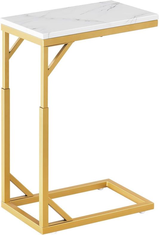 C-Shaped End Table, Small Sofa Table with Metal Frame, Adjustable Height Side Table for Couch, Living Room, Bedroom, Bedside (Gold, Large)
