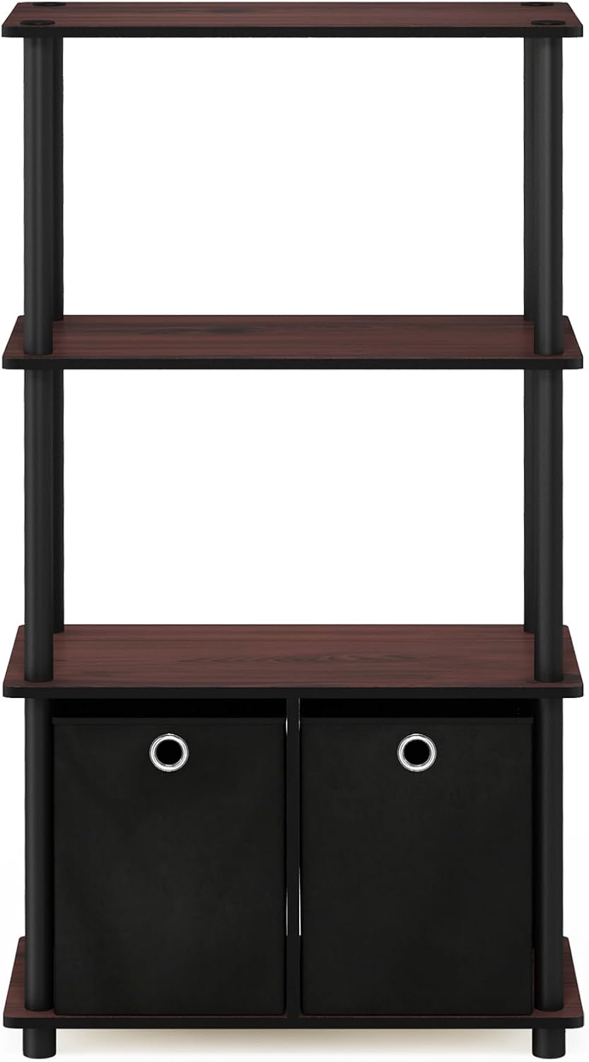 Furinno NW889DC/BK Go Green 4-Tier Multipurpose Storage Rack w/Bins, Dark Cherry/Black