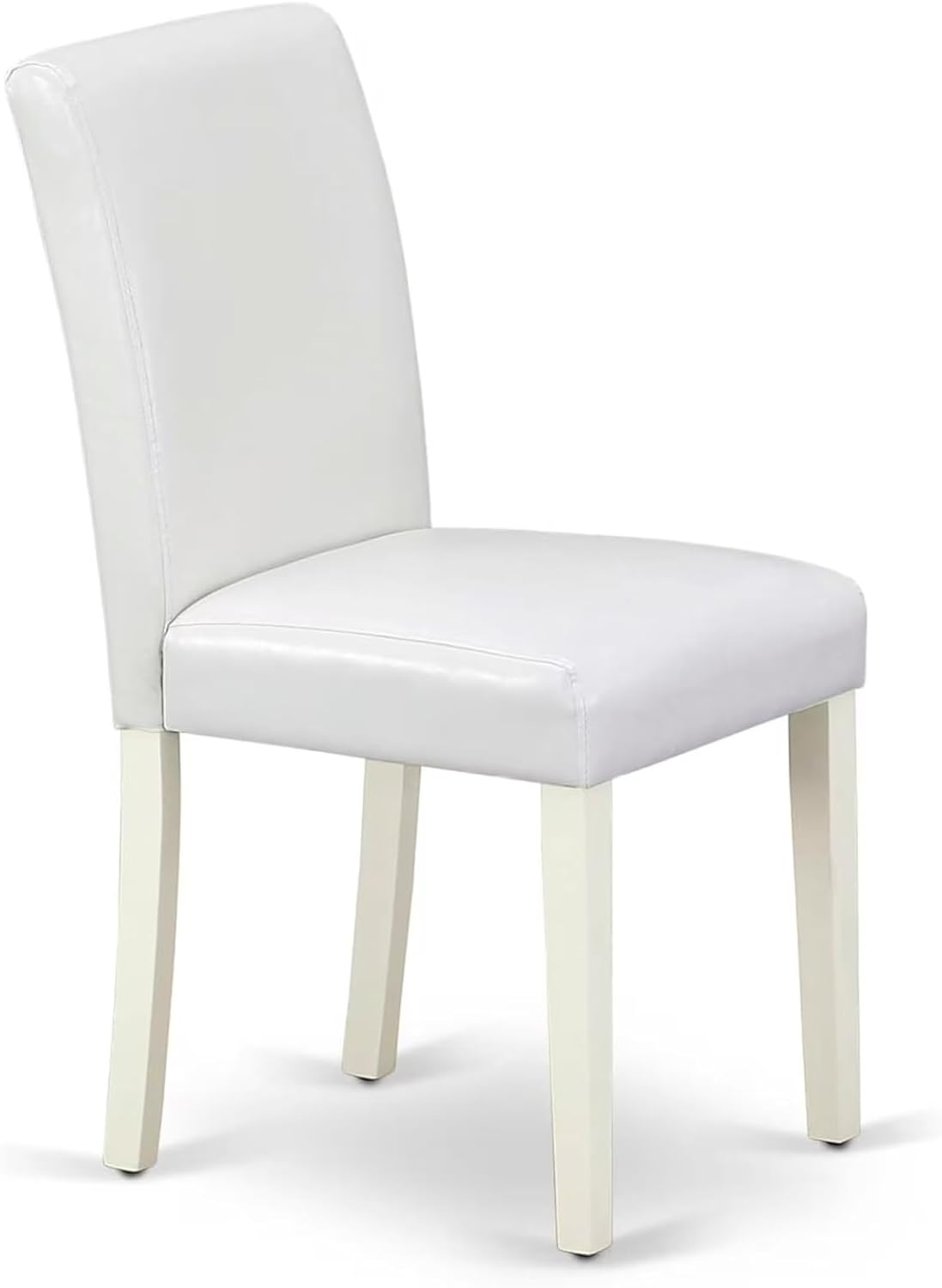 East West Furniture DLAB5-LWH-64 5 Piece Kitchen Table & Chairs Set Includes a Round Dining Room Table with Dropleaf and 4 White Faux Leather Parsons Dining Chairs, 42x42 Inch, Linen White