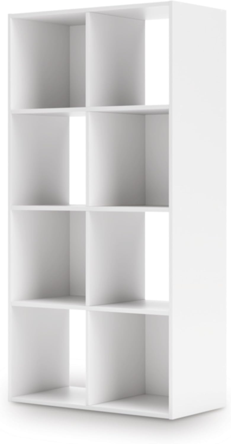 Signature Design by Ashley Onita Modern 4-Tier Floor Standing 8 Cube Organizer for Living Room, White