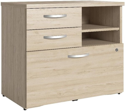 Bush Business Furniture Studio C Office Storage Cabinet with Drawers and Shelves in Natural Elm, Organization for Home or Professional Workspace