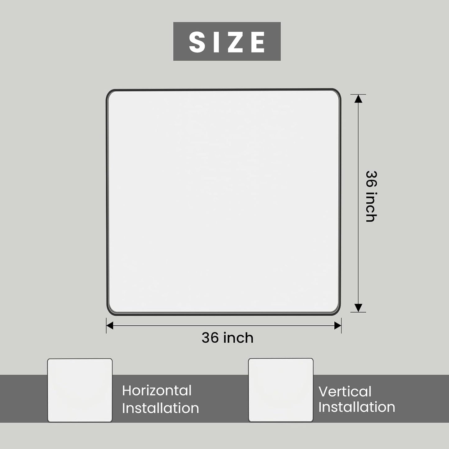 Black Bathroom Mirror 36X36 Inch, Black Metal Framed Mirror for Wall, Rounded Rectangle Matte Bathroom Vanity Mirror with Tempered Glass, Anti-Rust, Horizontal/Vertical