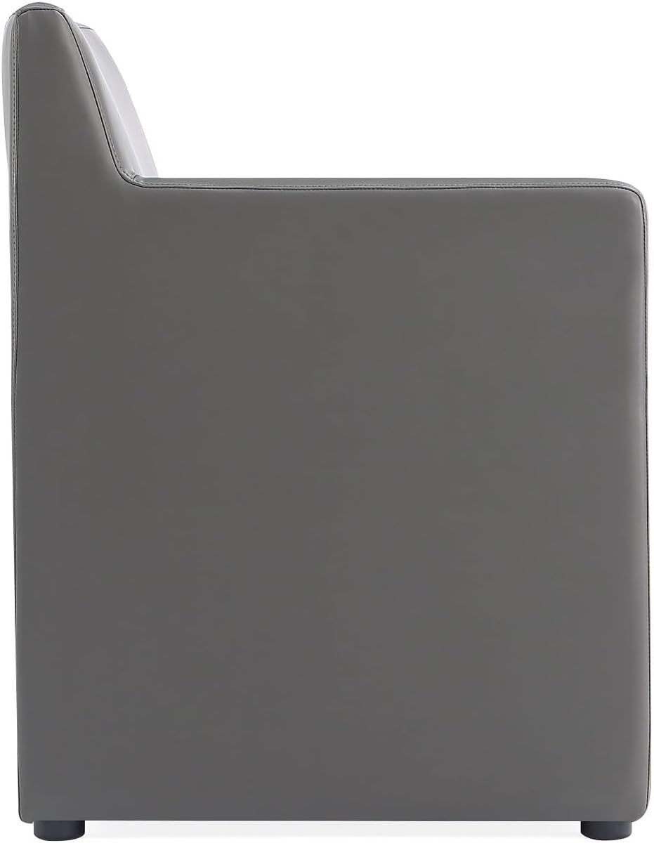 Manhattan Comfort Anna Square Modern Dining Chair with Arms, Head-to-Toe Faux Leather Upholstered Accent Armchair with Plastic Foot Padding, Set of 1, Pewter